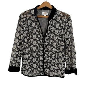 Vintage 90s Talbots Women Embroidered Top Size 12 Sheer Floral Velvet Whimsigoth
